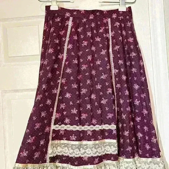 Vintage Gunne Sax 1970s Womens Floral Lace Prairie Calico Cottagecore Skirt 13 - Picture 10 of 16